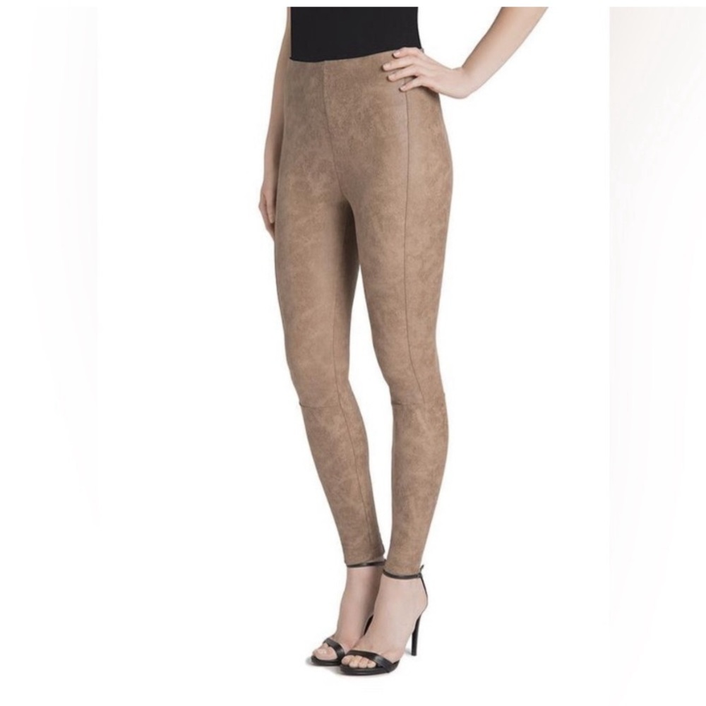 NWT Lysse Faux Vegan Suede Leather Saddle Taupe Tan Pull On Leggings Sz M